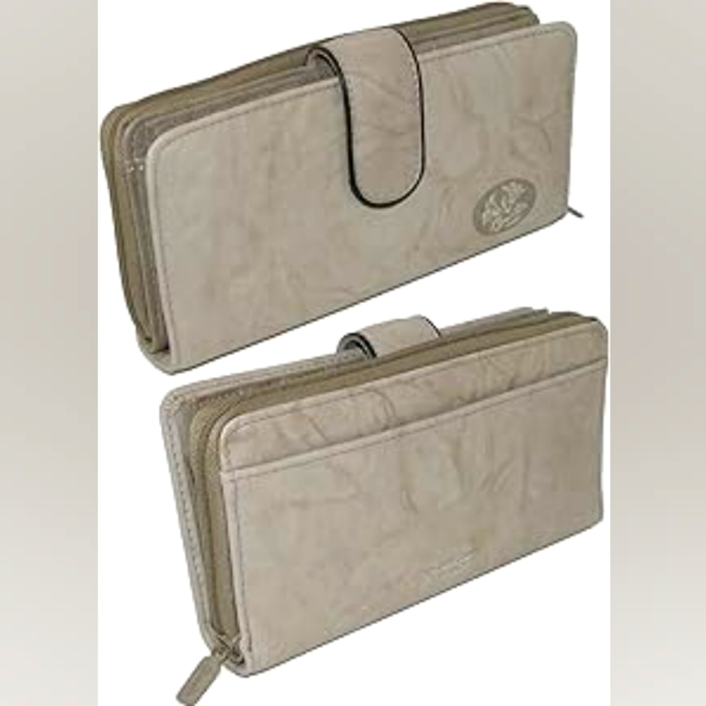 NIB Buxton Leather Checkbook Wallet Taupe - Picture 2 of 12